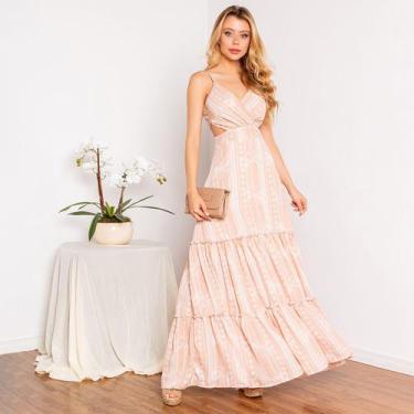 Imagem de Vestido susie longo estampado feminino - Susie Modas, Branco, Rosa, P,