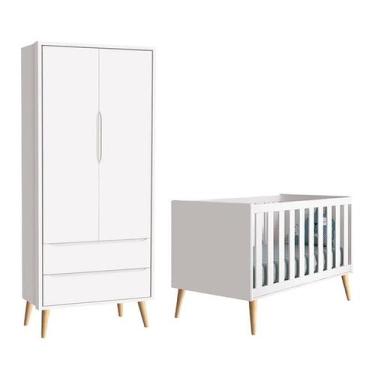 Imagem de Berço Americano e Guarda Roupa 2 Portas Infantil Theo Branco Acetinado