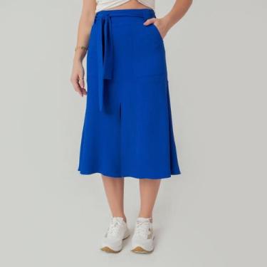 Imagem de Saia susie midi crepe heavy flow feminino - Susie Modas, Azul, M, 10 u