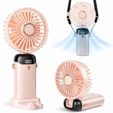 Imagem de Ventilador portátil portátil, mini ventilador recarregável tipo C, ventilador operado por bateria de 4000 mAh com tela de LED, dobrável de 90°, vento de 5 velocidades, portátil, pescoço/mesa (Rosa)