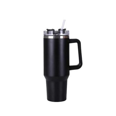 Imagem de Copo Térmico Inox 304 com Canudo e Alça | Garrafa Térmica de 1,2 Litros (1200ml) para Academia, Trabalho e Viagem(PRETO)