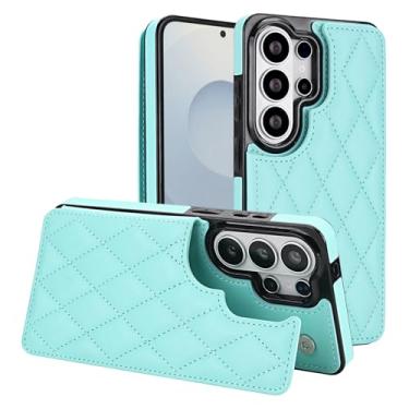 Imagem de Capa carteira para Samsung Galaxy S26 Ultra com compartimentos para cartões e suporte, capa de telefone de couro fina com proteção RFID para homens e mulheres, fecho magnético, à prova de choque (azul