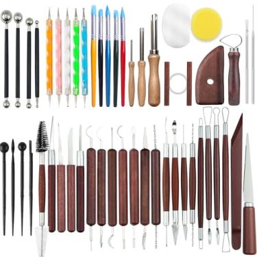 Imagem de OMTRS Kit de ferramentas de escultura de argila com 50 peças, ferramentas de cerâmica para adultos, iniciantes e artistas, kit de escultura de cerâmica para cerâmica, pontilhamento, moldagem