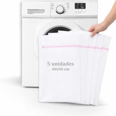 Imagem de Kit 5 Sacos De Lavar Roupas Delicadas Saquinhos 40x50cm Lingerie Lavanderia Lavagem
