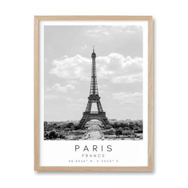 Imagem de HesenDot Arte de parede emoldurada da Torre Eiffel, pôster preto e branco da cidade de Paris de 30 x 40 cm, impressão em tela de ponto de referência da paisagem urbana, decoração de parede moderna