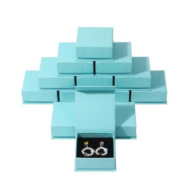 Imagem de Conjunto de caixa de presente de joias, 12 caixas de joias quadradas com enchimento de espuma de veludo dobrável para colares, brincos e anéis, caixa de presente de papel de papelão, caixa de joias de