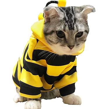 Imagem de Anelekor Fantasia de animal de estimação de abelha de Halloween com capuz para cães, gatos, férias, cosplay, roupas quentes para filhotes, casaco com capuz fofo, roupas de Natal para gatos e cães pequenos (C, grande)