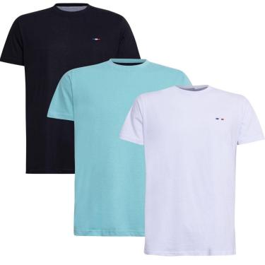 Imagem de Kit 3 Peças Camisetas Básicas Masculina Industrie em Algodão Premium no Estilo Tommy Bordado França-Masculino