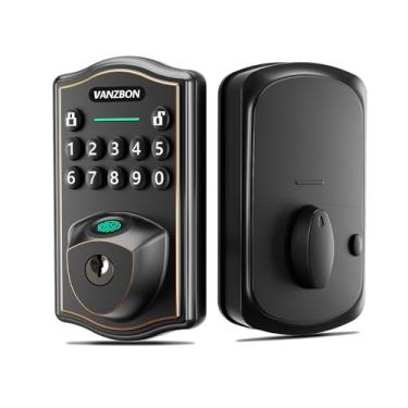Imagem de VANZBON Fechadura de porta inteligente com teclado, fechadura de porta de entrada sem chave, fechadura de porta de impressão digital para porta da frente, trava automática, fácil instalação (VA03-ORB)