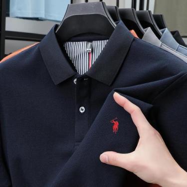 Imagem de Camisa Polo De Algodão Masculina De Verão, Estilo Empresarial, Manga C
