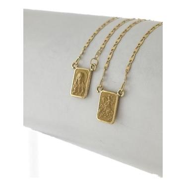 Imagem de Escapulário São Jorge E Sagrado Piastrine D F 65 Cm Ouro 18k, Dourado