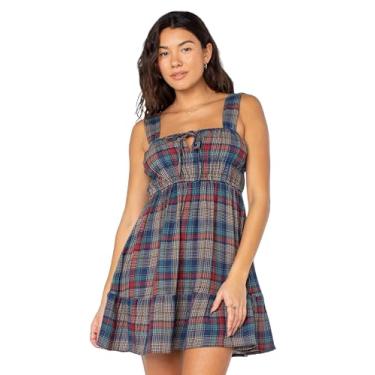 Imagem de Roxy Vestido feminino de tecido Paradise Breeze, vestido de tecido, Captains Blue Playa Carmen xadrez, G