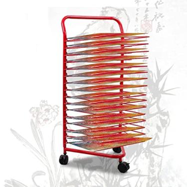Imagem de Suporte de arte móvel para pintura em sala de aula, artesanato, secagem, fio de metal empilhável, 16 prateleiras, armazenamento de arte, suporte de secagem de arte com rodas para escolas e clubes de