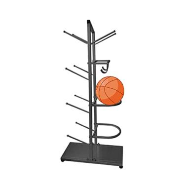 Imagem de ZDJZMGZ Suporte de bola de exercício de academia comercial rack de armazenamento de basquete vertical rack de armazenamento de bola suporte de garagem para vôlei futebol basquete, preto-50 x 23 x 110