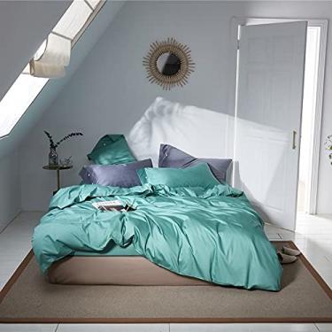 Imagem de 3FLQOOPP Conjunto de capa de edredom de várias cores sólidas, lençol com elástico/liso, cor 6, lençol de cima, tamanho solteiro, 4 peças