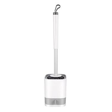 Imagem de Suporte de cabeça de escova de banheiro com alça de suporte conjunto de limpeza de cerdas macias montado na parede, acessórios para vaso sanitário escova de limpeza