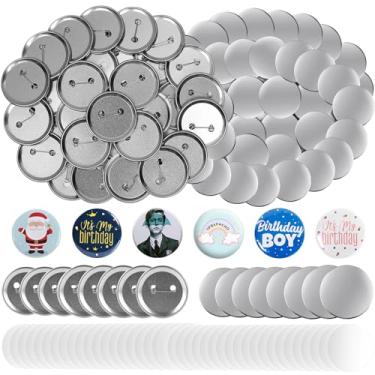 Imagem de Maxmartt Conjunto Com 200 Suprimentos Para Fabricantes De Botões, Peças Metal Crachás Em Branco Prensa Pinos Máquina (Prata, 32 Mm)