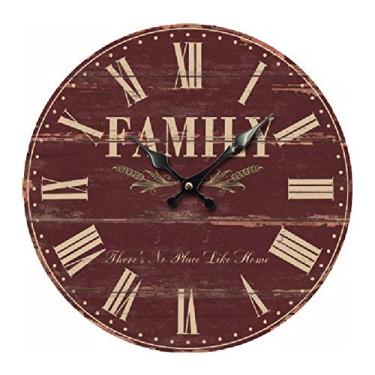 Imagem de U5GAAALPPQ9 Relógio de parede redondo de madeira vintage silencioso de 35 cm, numerais romanos, vintage, rústico, chique, estilo decoração de casa, relógio de parede redondo de madeira 4# 35 cm (3# 35