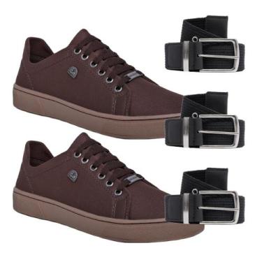 Imagem de Kit de 2 Tênis Casual Masculino Confortável Dia a Dia + 3 Cintos Estil