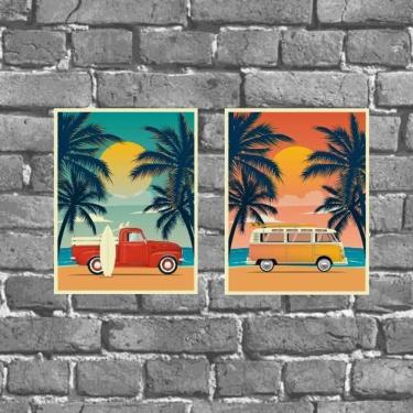 Imagem de Kit 2 Placas Decorativas Carros Surf Praia 18X27Cm