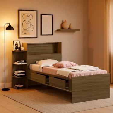 Imagem de Cama Isa Solteiro Resistente De MDF Com Bau Nichos E Gavetas Para Quar