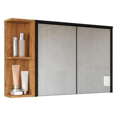 Imagem de Armário de banheiro em estilo Veneza com espelho e porta única, com base flexível(PRETO/NATURE)