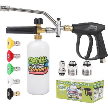 Imagem de SEPLY Canhão de espuma para kit de pistola de lavadora de pressão com acessório de conector duplo, pistola de espuma para lavagem de carro com 5 pontas de bocal de lavadora de pressão, conector rápido