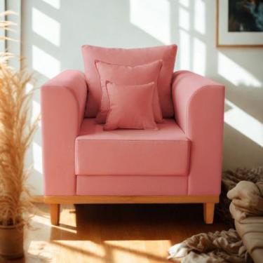 Imagem de Poltrona Base de Madeira Reforça Cadeira Beny Sala Estar Suede - Madei