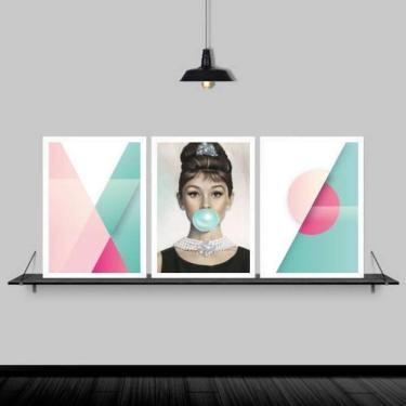 Imagem de Kit 3 Quadros Abstratos Audrey Chiclete 45x34cm - Branco