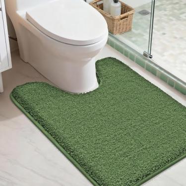Imagem de COSY HOMEER Tapetes de banheiro em forma de U 61 x 50 cm, tapete de banho macio absorvente com suporte de TPR antiderrapante, lavável na máquina, tapete de banho felpudo para banheiro, verde