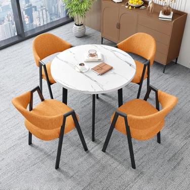 Imagem de Mesa de recepção e cadeiras de conferência, conjunto de mesa de jantar para 4, conjunto de mesa de jantar redonda e cadeira, com 1 mesa e 4 cadeiras, economia de espaço, fácil de montar, para sala de