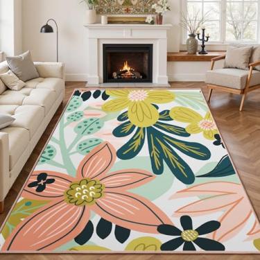 Imagem de Tyrot Boho Chic Tapete floral botânico para sala de estar 1,5 x 2,1 m, jardim de rosas
