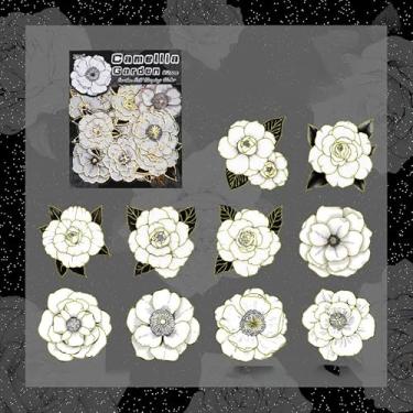 Imagem de Adesivos Washi em relevo 3D florais brancos à prova d'água para agenda de álbuns de recortes e decoração de artesanato DIY