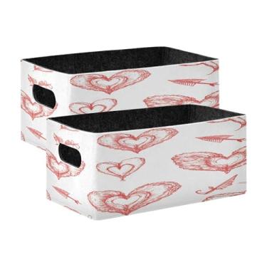 Imagem de xigua Conjunto de 2 caixas de armazenamento de corações e flechas, cubo de armazenamento dobrável, organizador de cestas de armazenamento para decoração de casa, prateleiras de livros, armário