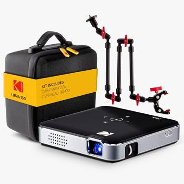 Imagem de Kodak Kit de mini projetor sem fio Luma 150 com tripé e capa, DLP, 55 lúmens ANSI, espelhamento de tela, HDMI/USB/microSD – para decoração de biscoitos, rastreamento, apresentações (preto)