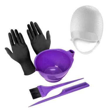 Imagem de Kit Tintura de Cabelo com Tigela Pincel e Pente + Touca Silicone de ti