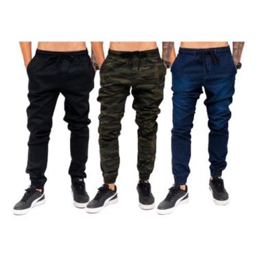 Imagem de Kit 3 Unid Calça Joguer Sarja Masculina Azul Preto, 38