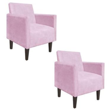 Imagem de Kit 02 Poltrona Decorativa Compacta Jade Suede Rosa Bebê com Pés Baixo