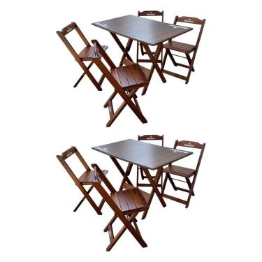 Imagem de Kit 2 Conjuntos Mesa Dobrável Madeira 110x70 Com 4 Cadeiras Personalizada Hei Imbuia - Cor: Marrom