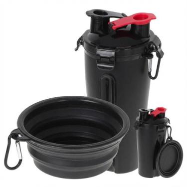 Imagem de Garrafa Dupla Porta Ração e Água Pets com Pote Retrátil Preta - Dropfo