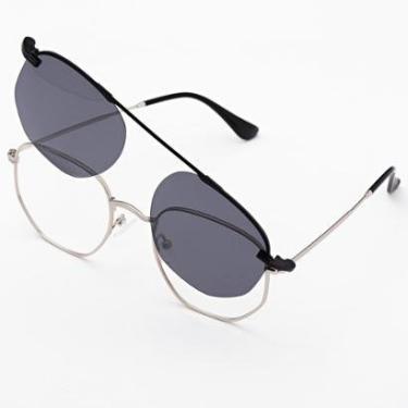 Imagem de Óculos Clipon Sol Armação Feminina Grau Metal 2 em 1/ Hexagonal 3041- Óculos Sunrise-Feminino