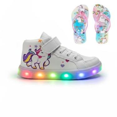 Imagem de Tenis Infantil De Led Botinha Unicornio Meninas Feminino com Chinelo-Feminino