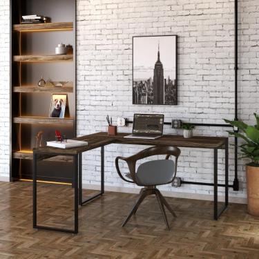 Imagem de Mesa Em L Diretor 150X150X75Cm Carvalho Dark/Preta