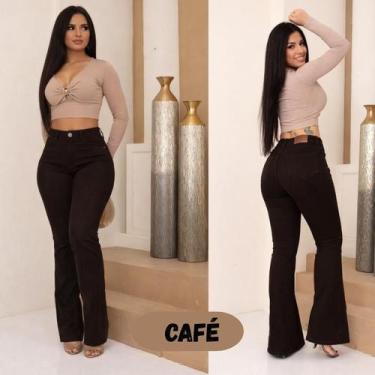Imagem de Calça Flare Feminina jeans nas cores bege/caqui super confortável , qu