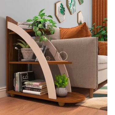 Imagem de Mesa De Apoio Lateral Andes Com 3 Prateleiras Cedro / Off White