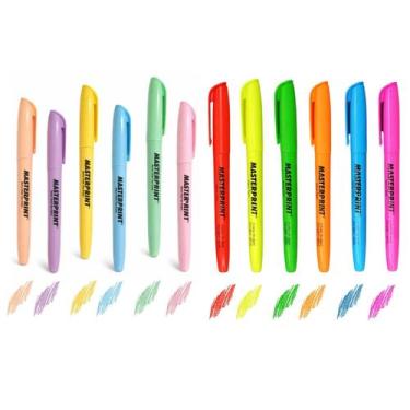 Imagem de Kit Marca Texto Masterprint Pastel e Neon 12 Cores Ponta Chanfrada