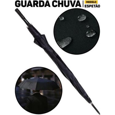 Imagem de Guarda Chuva Preto Espetão Cabo Reto Vareta Dupla Elite Imports Anti V