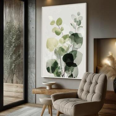 Imagem de Quadro com Moldura e Acrilico Cristal Vidro Folhas Verde para Sala, Qu