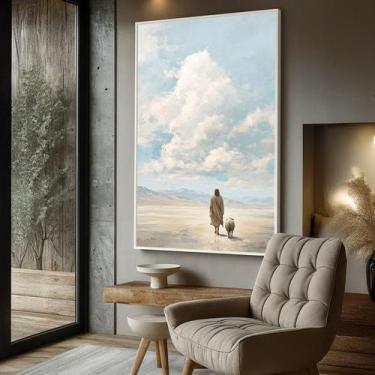 Imagem de Quadro com Moldura e Acrilico Cristal Vidro Jesus Deserto para Sala, Q