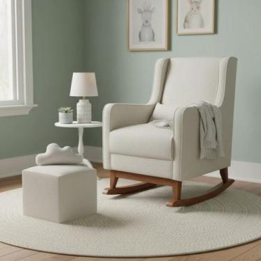 Imagem de Poltrona de Amamentação com Balanço e Puff em Bouclé Bege Sophia - Pho